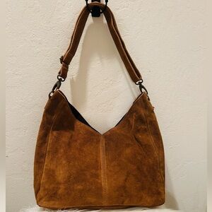 Elegant Brown Suede Genuine Leather Women's Purse with Adjustable Strap NWT
